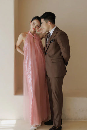 "Bella" pink sequined gauze halter dress bride - Yandan_Hanfu