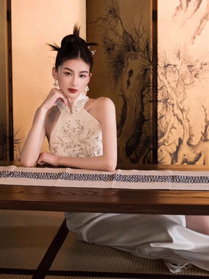 White Engagement Cheongsam Toast Bridal Dress