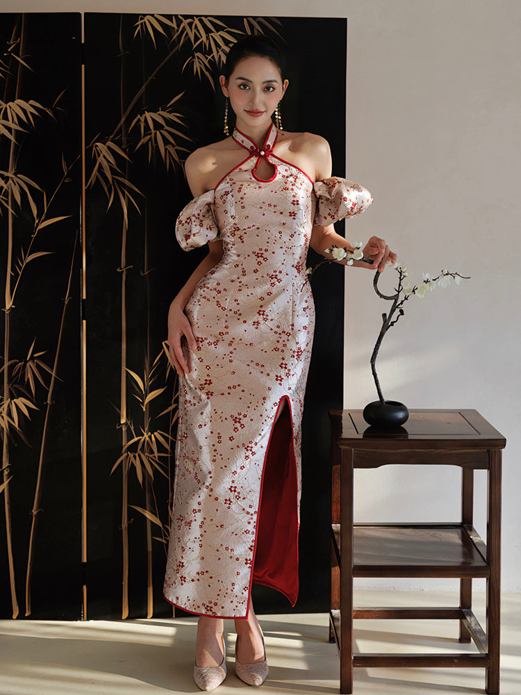 Vestido de novia cheongsam rojo "Huanmei" para brindis y compromiso