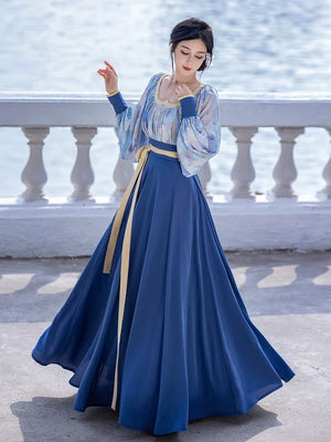 Fantasy Van Gogh's Sea Country Style Modern Hanfu, Spring/Summer Oil Painting Style, Daily Hanfu - Yandan_Hanfu