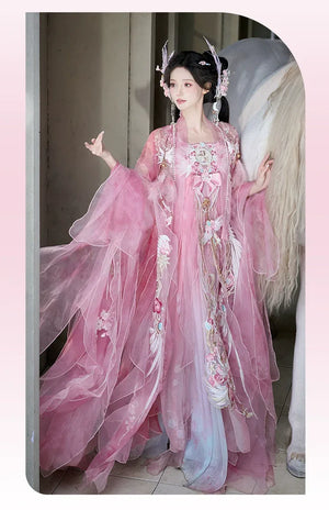 Pink Hanfu women's large-sleeved shirt chest-length embroidery spring and summer - Yandan_Hanfu