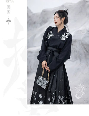 Original imitation luodian horse face skirt, new Chinese style, daily work, improved short-sleeved Hanfu summer - Yandan_Hanfu