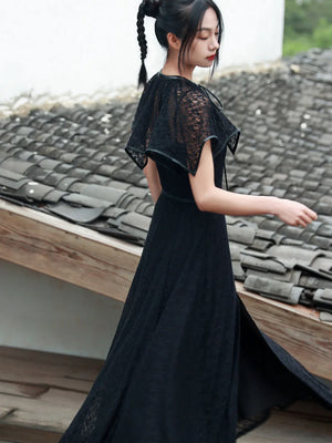 Dark Gothic Shawl Women's Summer Vintage Irregular Lace Short Cloak - Yandan_Hanfu