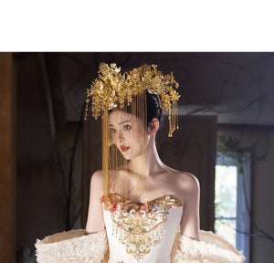 Elegant Toast Dress – Modern Chinese Gown with Exquisite Embroidery for Engagement & Gala Events - Yandan_Hanfu