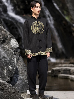 New Chinese style suede embroidered top jacket Tang suit men - Yandan_Hanfu