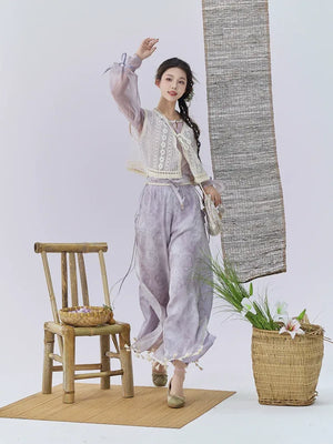 Sunny Brocade – Hanfu-Inspired Vest & Song Pants Set for Women - Yandan_Hanfu