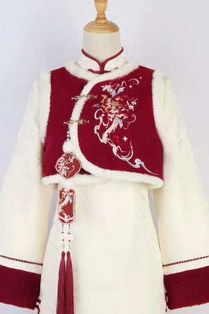 autumn and winter lolita spring dawn Chinese style short vest new year red robe long sleeve op cheongsam dress - Yandan_Hanfu