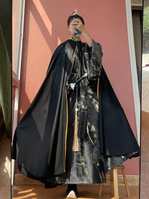 Hanfu cloak domineering men's and women's black, red and silver - Yandan_Hanfu