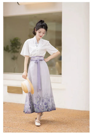Purple Hanfu Han Element Cotton Short Shirt Horse Face Hanfu Female - Yandan_Hanfu