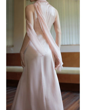 100% Acetate Mulberry Silk Modern Chinese Dress – Versatile Shawl Design, Off-Shoulder Summer Evening Gown - Yandan_Hanfu