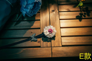 E-style Korean traditional headgear accessory with pink rose and pearl embellishments, ideal for traditional Korean fashion.