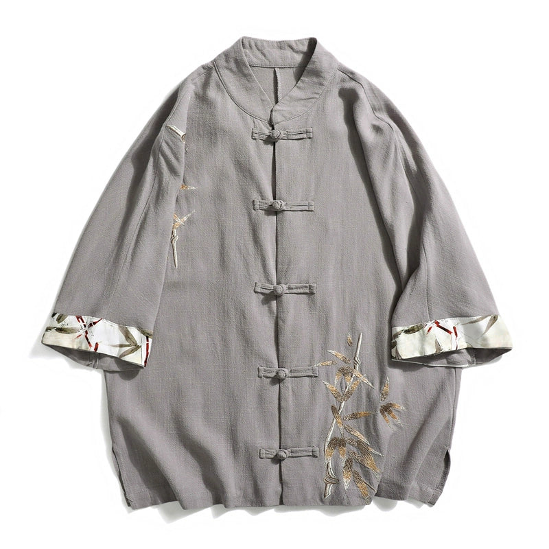 Tang-Anzug Herrenhemd aus Leinen im chinesischen Stil mit Stickerei