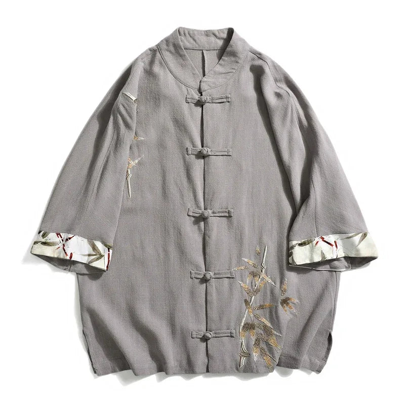 Tang suit men's Chinese style linen embroidered shirt - Yandan_Hanfu