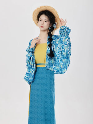 Coconut Breeze – Resort Style Modern Hanfu | Sheer Robe with Camisole & One-Piece Song Skirt - Yandan_Hanfu