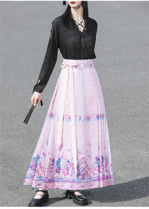 Explore modern elegance with our Black & White Shirt Women's Horse Face Skirt Suit. This ensemble blends traditional Hanfu design with contemporary flair, featuring intricate embroidery and authentic details. Embrace the timeless beauty of Hanfu fashion and make a statement with your unique style.