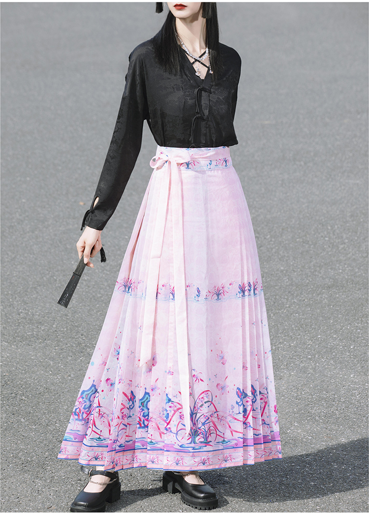 Explore modern elegance with our Black & White Shirt Women's Horse Face Skirt Suit. This ensemble blends traditional Hanfu design with contemporary flair, featuring intricate embroidery and authentic details. Embrace the timeless beauty of Hanfu fashion and make a statement with your unique style.