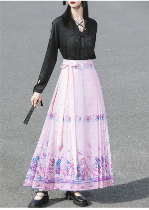 New Chinese Style | Black & White Shirt Women's Horse Face Skirt Suit - Yandan_Hanfu