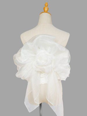 White Bing'er belt styling knot with oversized flower design, ideal for Japanese kimono waist seal accessories. Easy to wear and elegant.