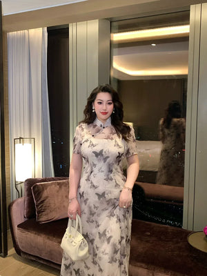 Ink-Butterfly Qipao – Elegant New Chinese Dress with Vintage Charm - Yandan_Hanfu