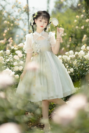 Chinese style green lolita hanfu wind lily sweet girl han element green dress - Yandan_Hanfu