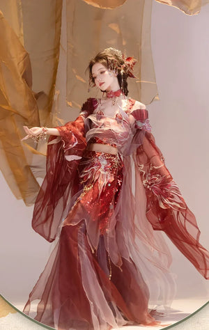 Red Hanfu female Dunhuang embroidery fairy spring and summer dress - Yandan_Hanfu