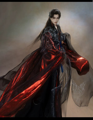 Black and red layered wuxia robe outfit — worn garment view 15