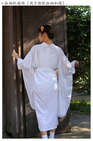 Back view of a white Yukata Kimono with wide sleeves, highlighting its lightweight fabric and traditional Japanese design. Ideal for cultural wear.