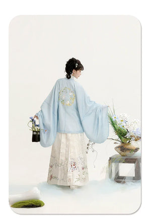 “Moonlit Blossom” Ming-Style Hanfu for Women – Embroidered Round-Collar Top & Mamian Skirt, Autumn/Winter - Yandan_Hanfu