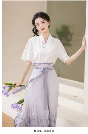 Purple Hanfu Han Element Cotton Short Shirt Horse Face Hanfu Female - Yandan_Hanfu