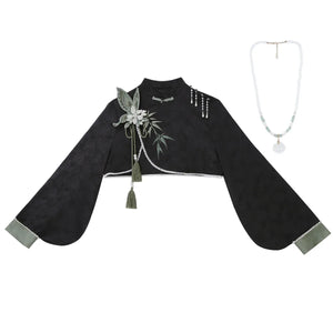 Tobacco bamboo Chinese style Mori girl Han element green lolita cheongsam - Yandan_Hanfu