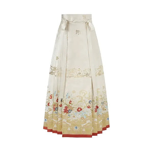 Cloud Hidden Moon Embroidery-Gilt Ming-Dynasty Flower Crew Neck Robe Wedding Clothing Hanfu Women's Spring - Yandan_Hanfu