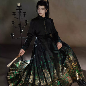 Full outfit showing the pleated skirt silhouette