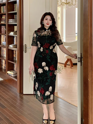 New China style embroidery lace plus size cheongsam/qipao skirt - Yandan_Hanfu