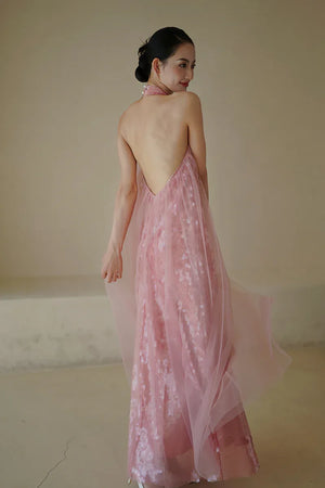 "Bella" pink sequined gauze halter dress bride - Yandan_Hanfu