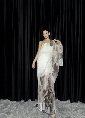 Floating Light – Chinese Watercolor Maxi Skirt with Dramatic Full Hem - Yandan_Hanfu