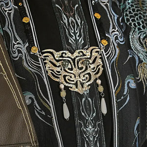 Lanling King blue and gold black faucet horse dress set large size vest - Yandan_Hanfu