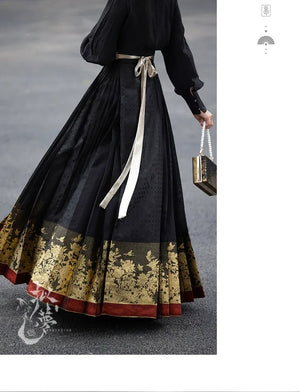 Black&Blue Modern Hanfu | 6-meter-high daily Hanfu suit slimming and long horse-mamian skirt - Yandan_Hanfu