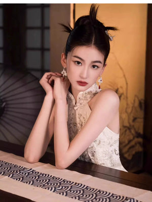 White Engagement Cheongsam Toast Bridal Dress