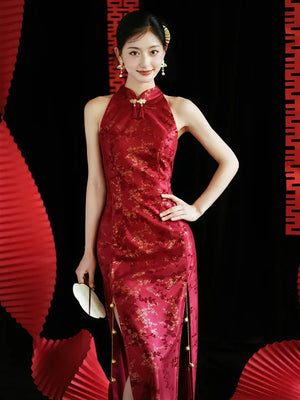 "Jubilee Bell" Red Cheongsam Shawl Bridal Toast Engagement Dress - Yandan_Hanfu