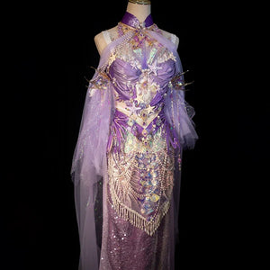 Purple Mermaid Princess Set – Handmade Ocean-Themed Corset & Tail Skirt for Beach Photography - Yandan_Hanfu