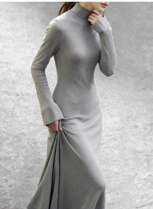 Grey Wool Cape Set – Short Cloak Jacket & Knit Dress | Soft Relaxed Fit - Yandan_Hanfu