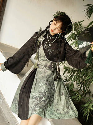 Tobacco bamboo Chinese style Mori girl Han element green lolita cheongsam - Yandan_Hanfu