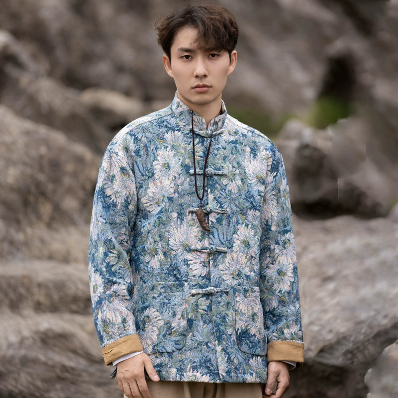 Neue bedruckte Herrenjacke im chinesischen Tang-Stil mit Knöpfen