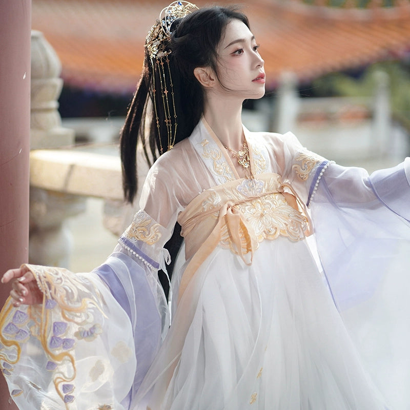 White Hanfu spring and autumn dress daily elegant fairy
