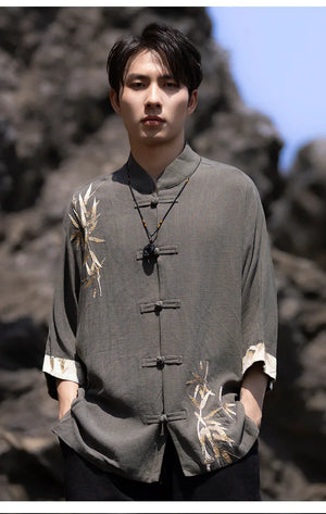 Tang suit men's Chinese style linen embroidered shirt - Yandan_Hanfu