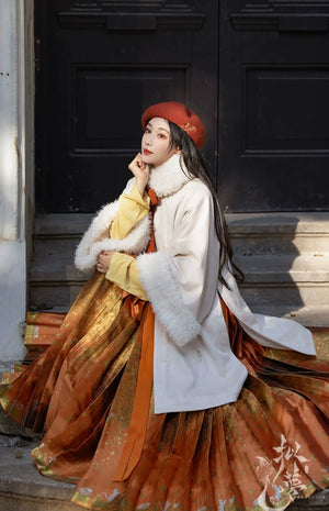 Persimmon Ruyi autumn and winter Hanfu warm round neck jacket plush jacket - Yandan_Hanfu