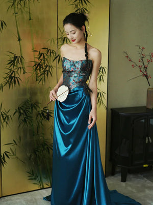 "Sparrow" Jacquard tube bride trailing wedding wedding dress toasting dress engagement - Yandan_Hanfu