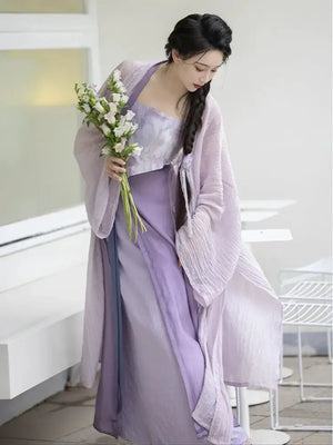 Monet Garden Pink Purple Oil Painting Sense Song Dress - Yandan_Hanfu