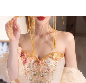 Elegant Toast Dress – Modern Chinese Gown with Exquisite Embroidery for Engagement & Gala Events - Yandan_Hanfu