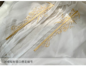 【Radiance of the Dragon】 White Hanfu Ensemble with Cross-Collar, Clouded Shoulders & Embroidered Seal men Unisex - Yandan_Hanfu